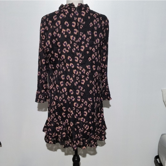Rebecca Taylor Flounced Cheetah Print Silk Blend Fabric Dress Size 12 - Picture 3 of 10